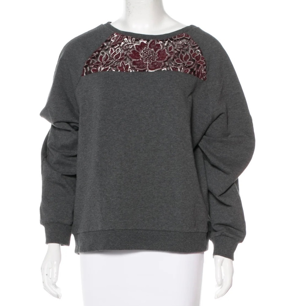 ELIZABETH AND JAMES Silk-Accented Long Sleeve Sweatshirt Size: L